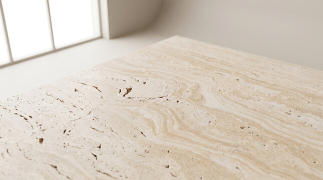 Travertine Stone Slab Surface in a Bright Interior