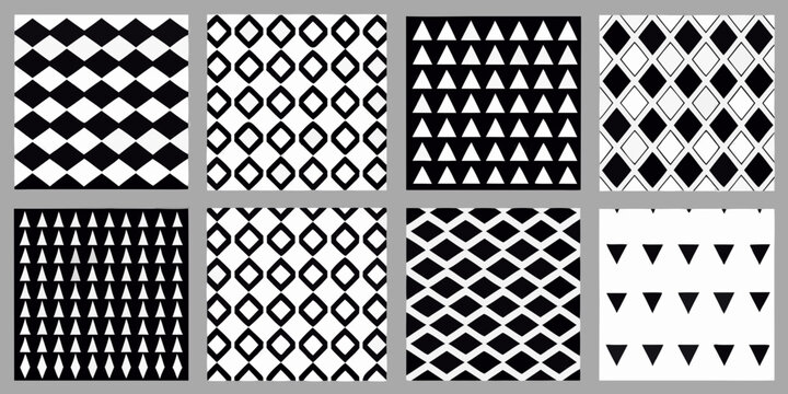 Geometric Patterns Collection Black And White Vector Illustration
