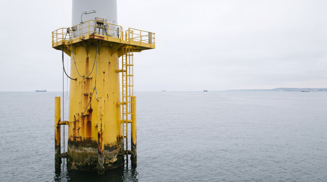 Offshore Wind Turbine Foundation Rising From Calm Sea
