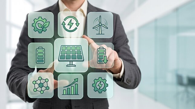 Renewable Energy Management Dashboard With Solar Wind and Battery Icons