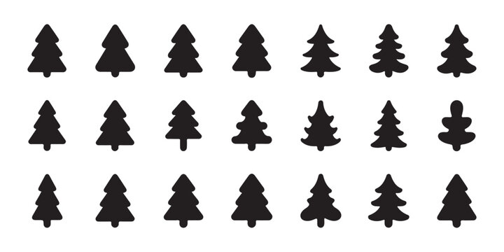 Diverse array of black pine tree vector graphics for festive holiday seasons and natural scene design.