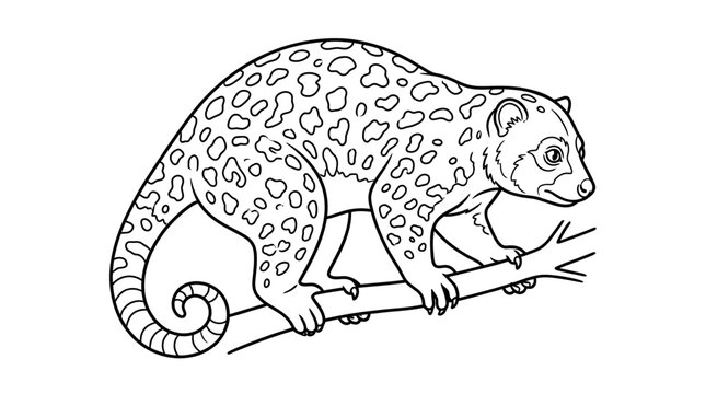Spotted cuscus on branch line art illustration.