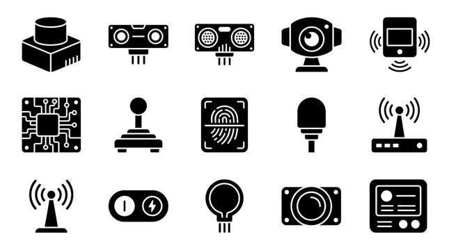 Industrial IoT Sensors Machine Vision Systems Microcontrollers and Controls Vector Icons