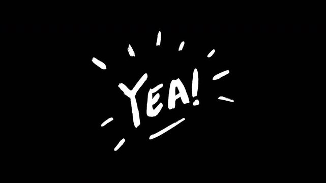 Hand Drawn White Scribble YEA Text Animation with Energetic Burst Effect on Black Background Motion Video 4K