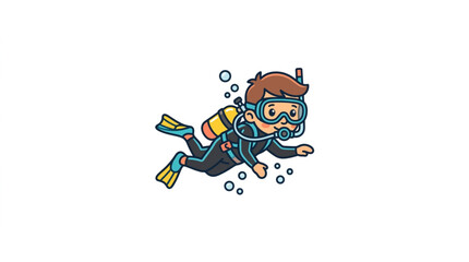 Cartoon Diver Exploring Underwater with Scuba Gear. © riki