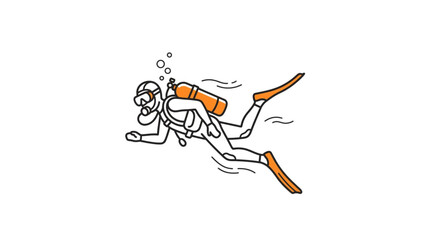 Cartoon diver swimming underwater with scuba gear. © riki
