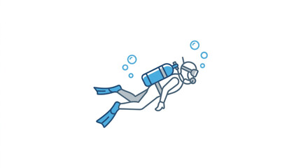 Cartoon scuba diver exploring underwater world. © riki