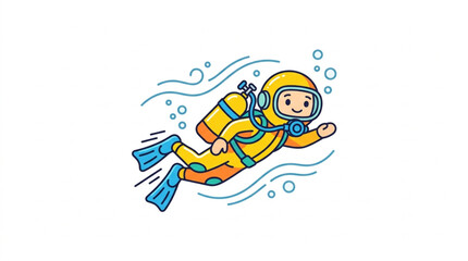 Cartoon scuba diver exploring underwater world. © riki