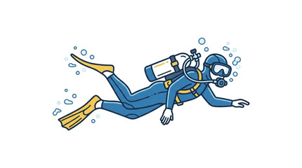 Cartoon scuba diver exploring underwater world. © riki