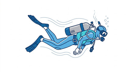 Cartoon scuba diver swimming underwater illustration. © riki