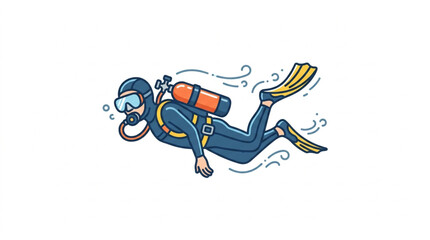 Cartoon scuba diver swimming underwater illustration. © riki