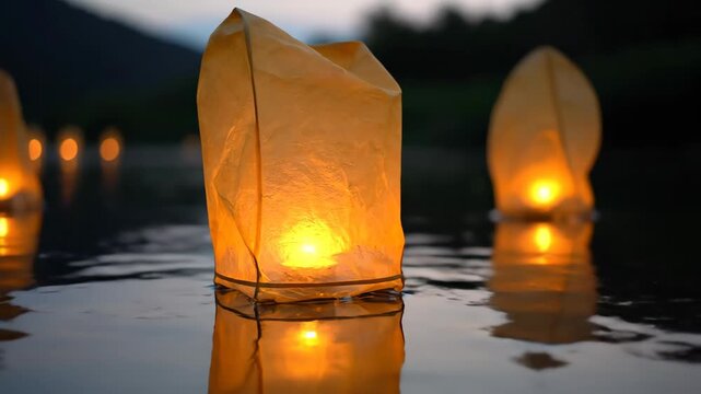 Kongming lamp floating on the water, blessing lamp floating on the water