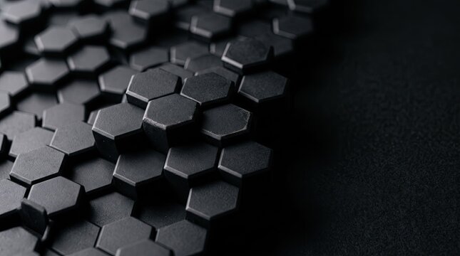 Abstract Black Matte Hexagonal 3D Geometric Pattern  Dark Tech Background  Interlocking Modular Tessellation