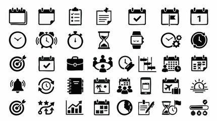 Fototapeta premium Set of Black and White Icons for Planning and Time Management