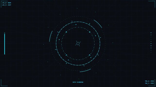 Futuristic digital heads up display with spinning radar interface