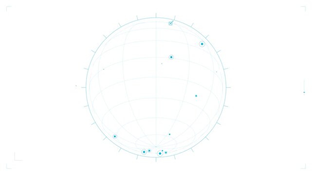 Animated circular data visualization interface with blue coordinates