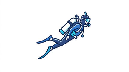 Cartoon scuba diver with oxygen tank and flippers. © nendi