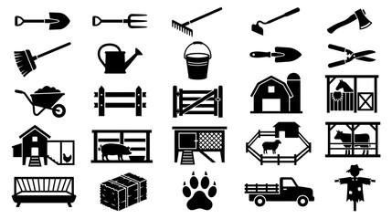 Farm Equipment and Buildings Icon Set © yati