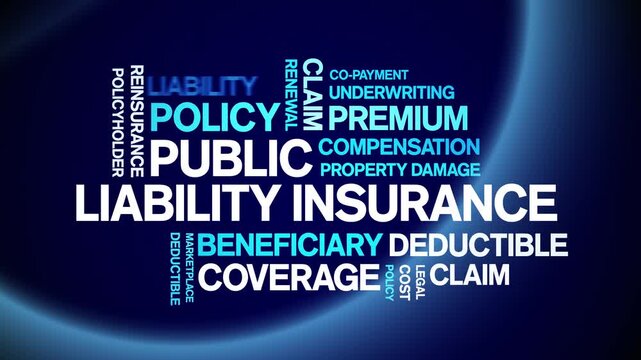 Public Liability insurance animated word cloud-text design animation tag kinetic typography seamless loop.