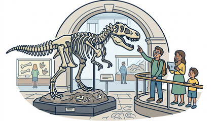 Children Observing Dinosaur Skeleton Exhibit in Museum. © nendi