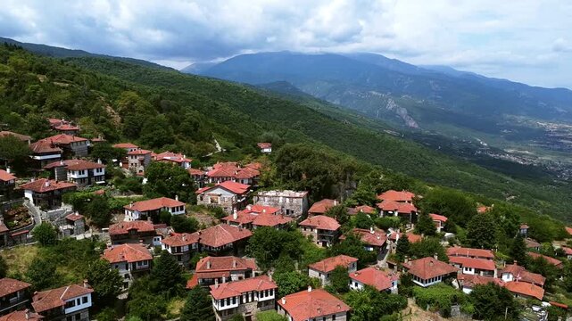 Traditional stone houses in the mountain village of Palaios Panteleimonas on Mount Olympus