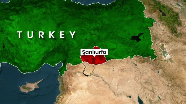 Sanliurfa Province Highlighted on Turkey Country Map Animation
