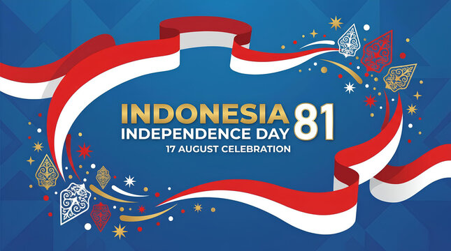 Indonesia Independence Day 81 banner with red white ribbon.