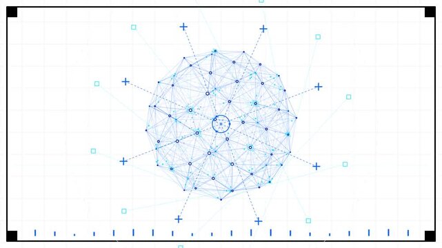 Digital rotating blue plexus sphere with mathematical symbols