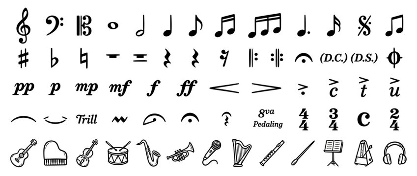 Musical Notation Symbols and Instruments Collection