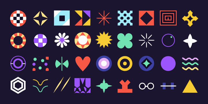 Geometric abstract icons flat vector illustration on dark background