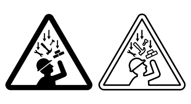 Falling objects warning sign black and white vector illustration