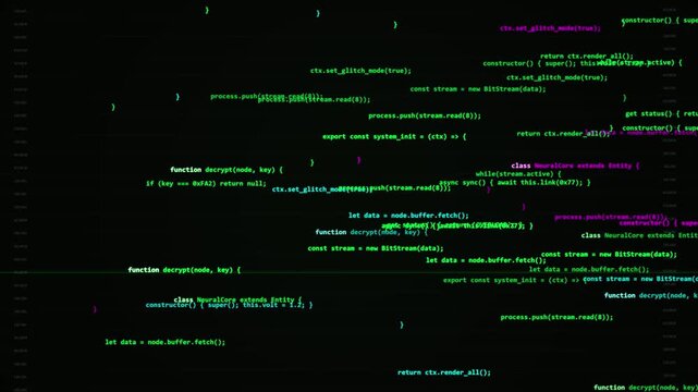 intentional distortion. Abstract computer code scrolling with system critical error message