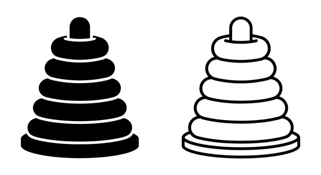 Stacking rings toy black and white line art illustration
