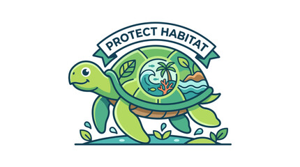 Fototapeta premium Protect Habitat Simple Flat Vector Illustration of a Turtle and its Ecosystem