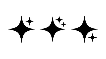 Set of black sparkle icons representing shine and magic on white background © Kapilbiswas