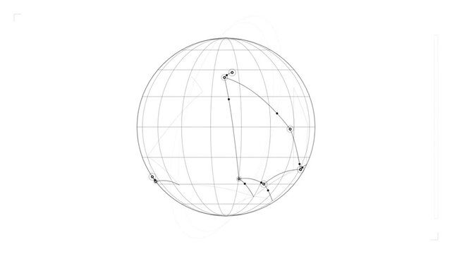 Animation of global data network on a minimalist wireframe sphere