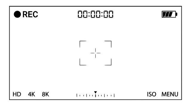 Digital camera viewfinder overlay with recording indicator and focus frame on white background