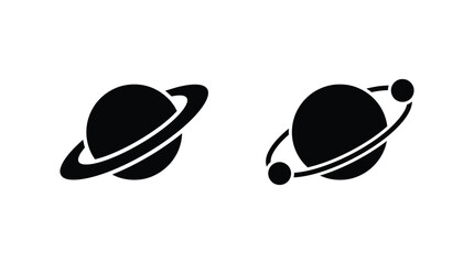 Planet with ring and moon silhouette on white background © lamia