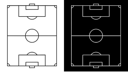 Top down view of a soccer field diagram in black and white colors © Kapilbiswas