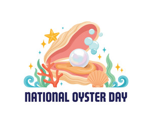 Fototapeta premium National Oyster Day Vector Illustration, Delicious Shellfish and Seafood Food Holiday Concept