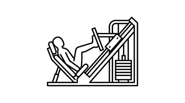 Hack squat machine illustration with a person black line silhouette