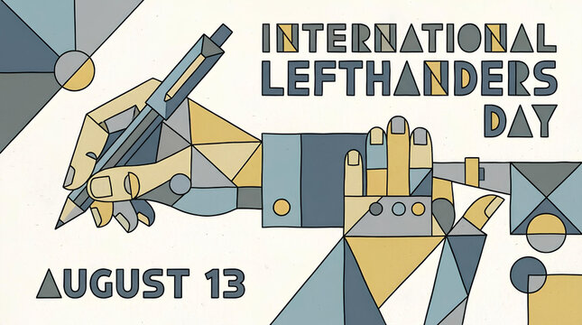 International Lefthanders Day hand writing graphic.