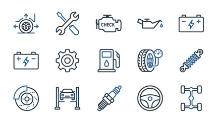 Collection of automotive and mechanical icons set. © danu
