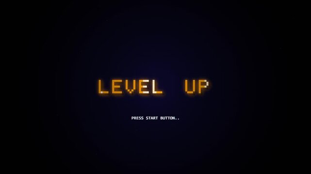 LEVEL UP pixel. Retro pixel art on black background