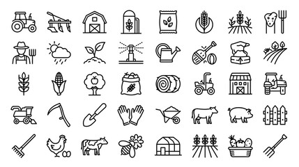 Fototapeta premium Farm Icons Set: Agriculture and Rural Life