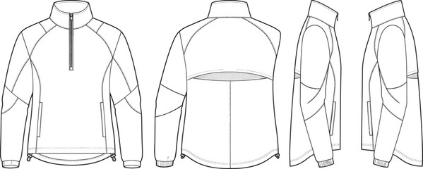 Technical flat sketch vector of an athletic sports jacket with front and back views © Designer Arif