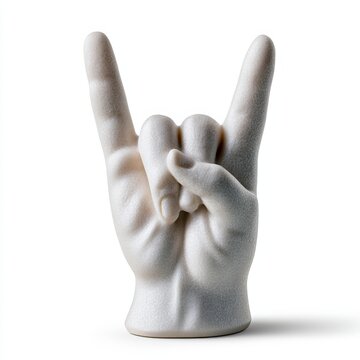 White ceramic hand making rock and roll gesture isolated on white background