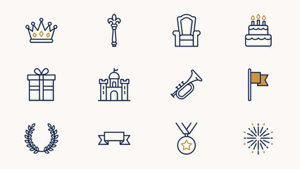 Obraz premium Premium minimalist celebration and achievement icon set for design projects with festive themes modern line art style against neutral background