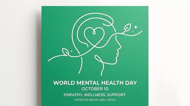 Mental health day heart head line art
