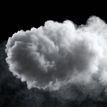 Thick white smoke cloud suspended in darkness, realistic vapor texture, atmospheric overlay